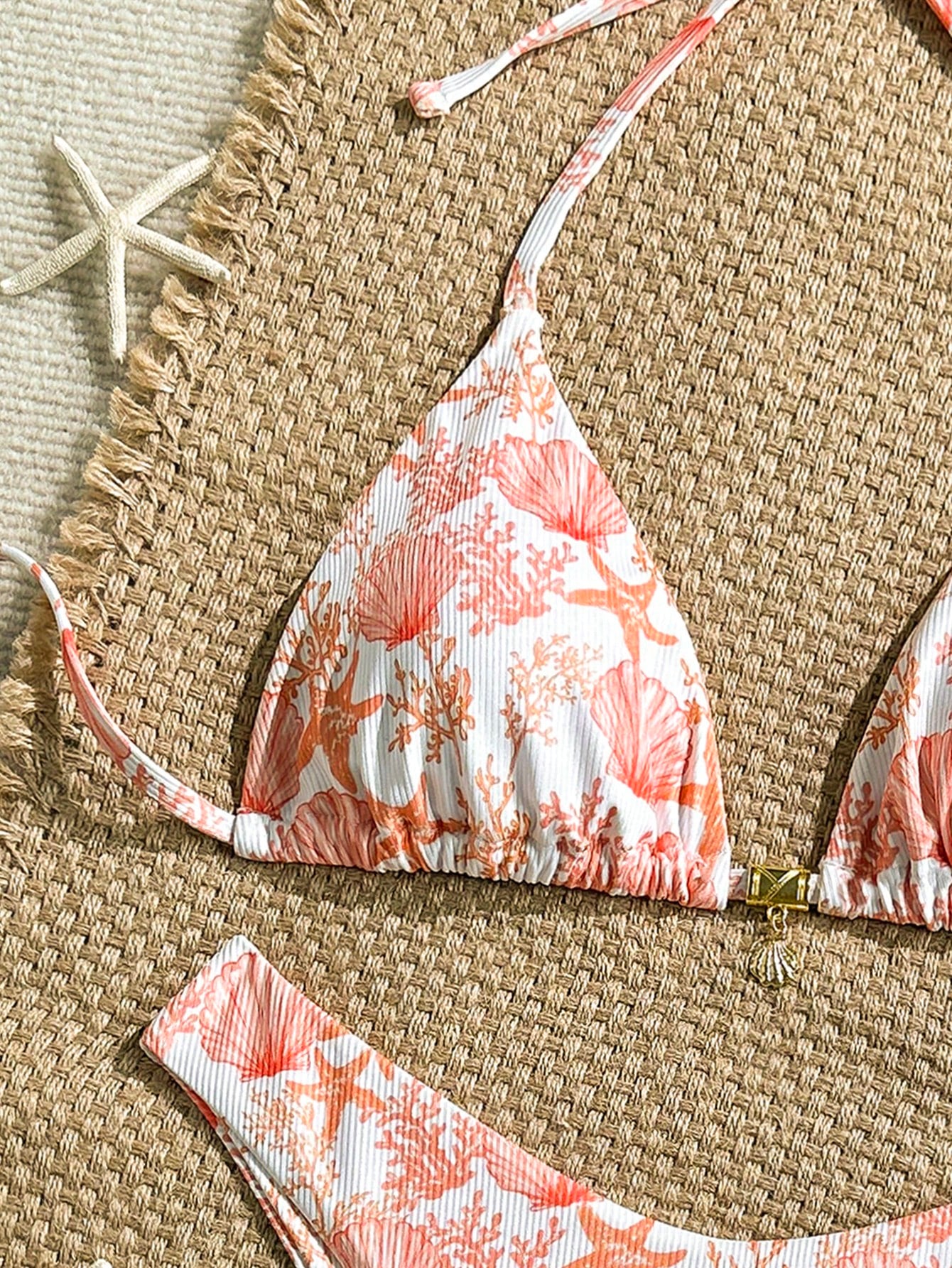 Swim Mod 2pcs/Set Summer Holiday Random Print Textured Shell
