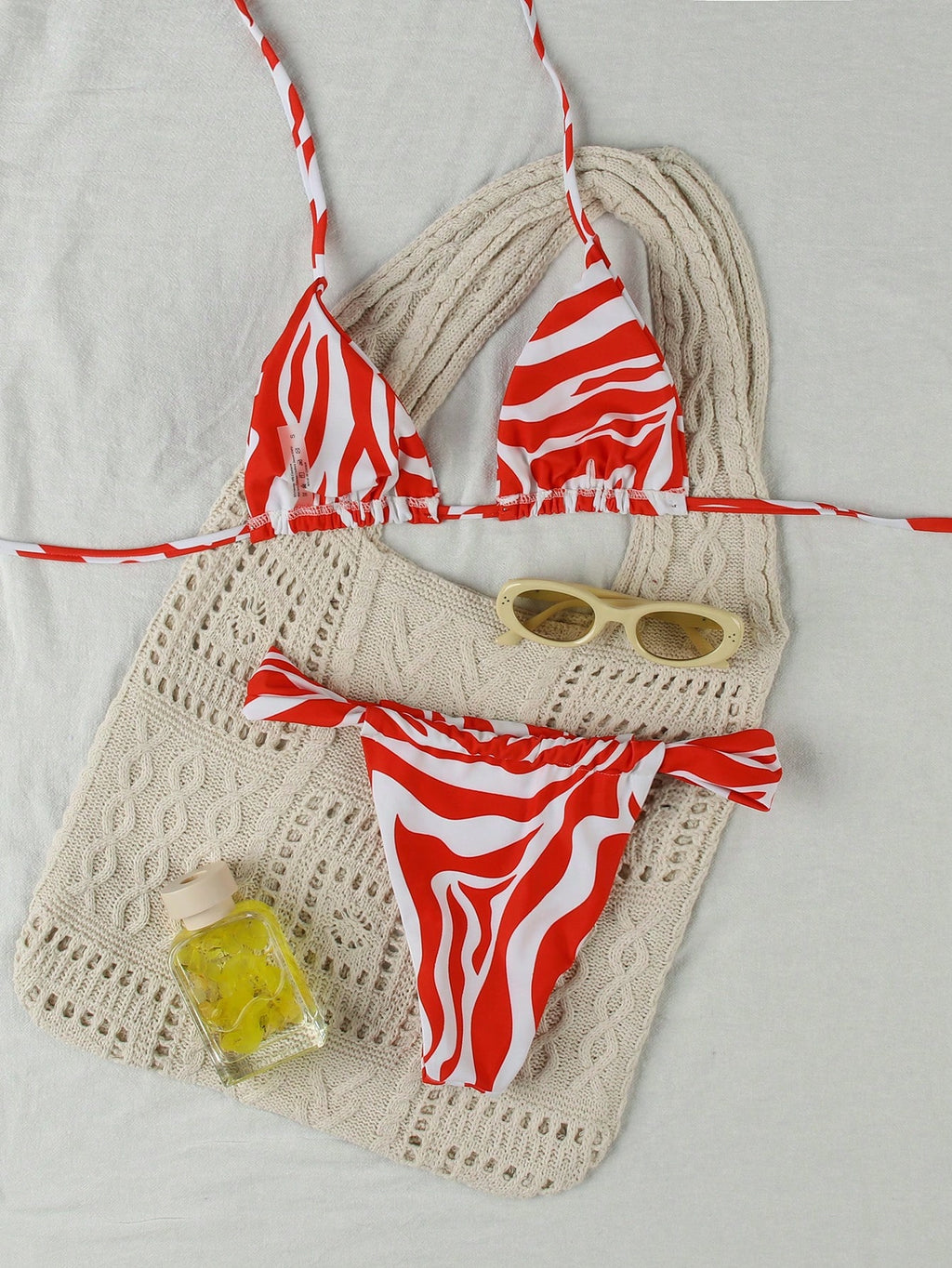 Women's Elegant Fashion Red & White Striped Print Sexy Halter Casual