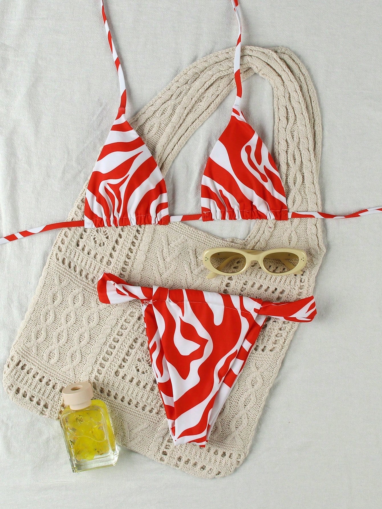 Women's Elegant Fashion Red & White Striped Print Sexy Halter Casual