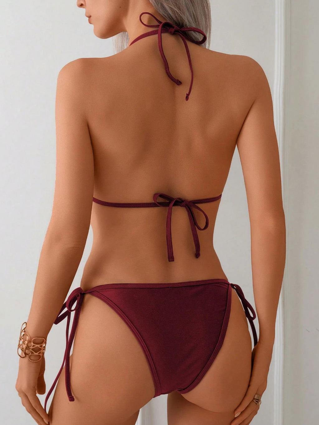 New Solid Color Chain Decor Sexy High Stretch Shiny Fabric Halter