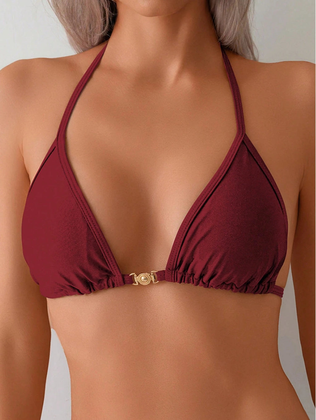 New Solid Color Chain Decor Sexy High Stretch Shiny Fabric Halter