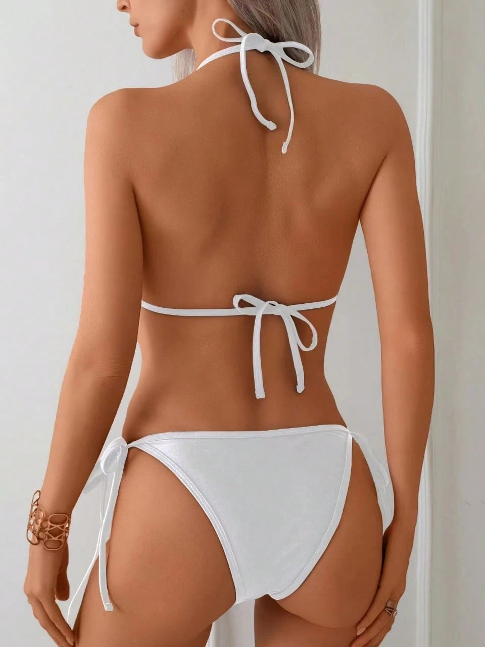 New Solid Color Chain Decor Sexy High Stretch Shiny Fabric Halter