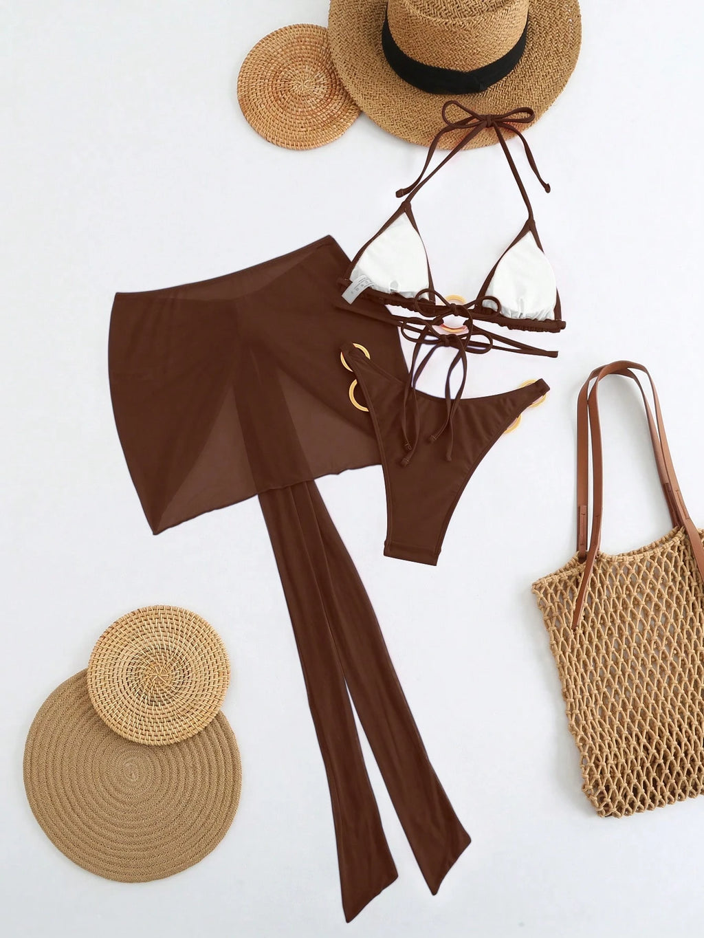 3pcs Women Bikini Swimwear Set, Mesh Mini Beach Skirt Swimwear Cover Up, Wedding Beach Swimwear Vacation - image 10