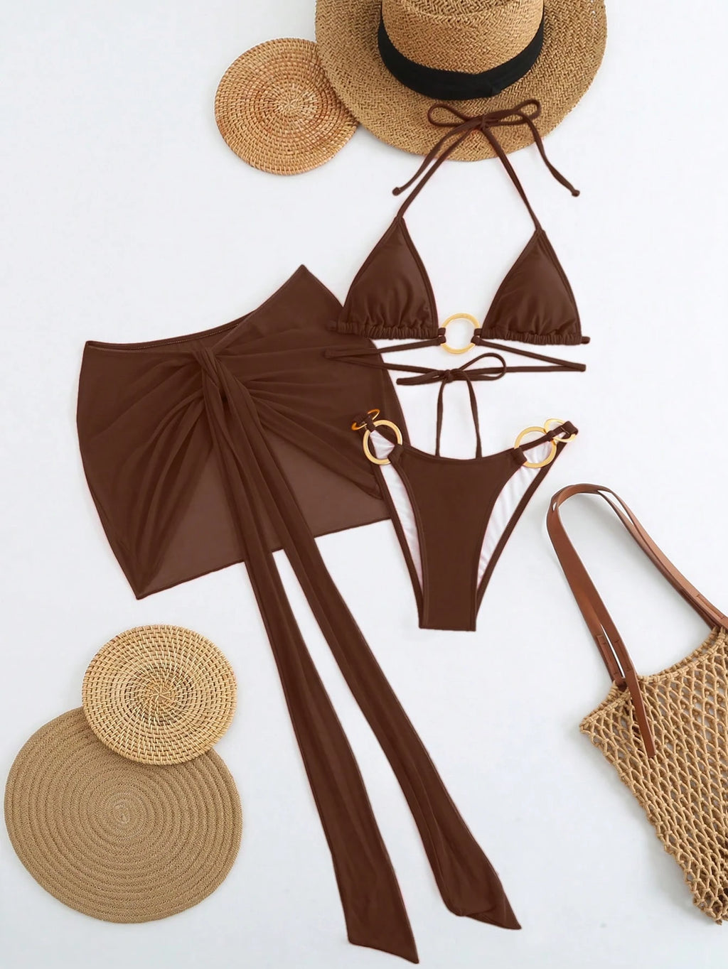 3pcs Women Bikini Swimwear Set, Mesh Mini Beach Skirt Swimwear Cover Up, Wedding Beach Swimwear Vacation - image 9