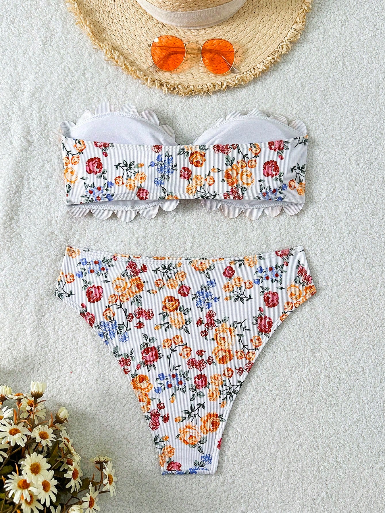 Swim Mod Women's Swimwear, Teenage Girl, Cutout Floral Trim,