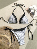 Swim Mod 2pcs/Set Women Summer Beach Lace Polka Dot Print Halter Tie