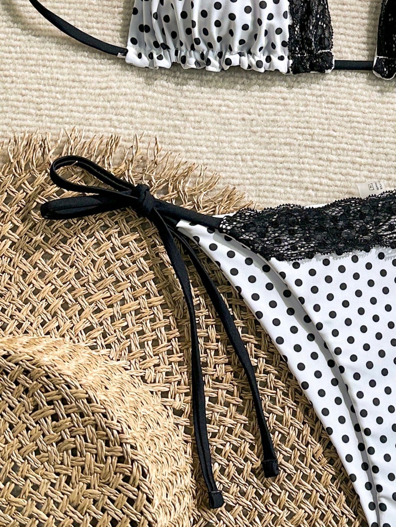 Swim Mod 2pcs/Set Women Summer Beach Lace Polka Dot Print Halter Tie