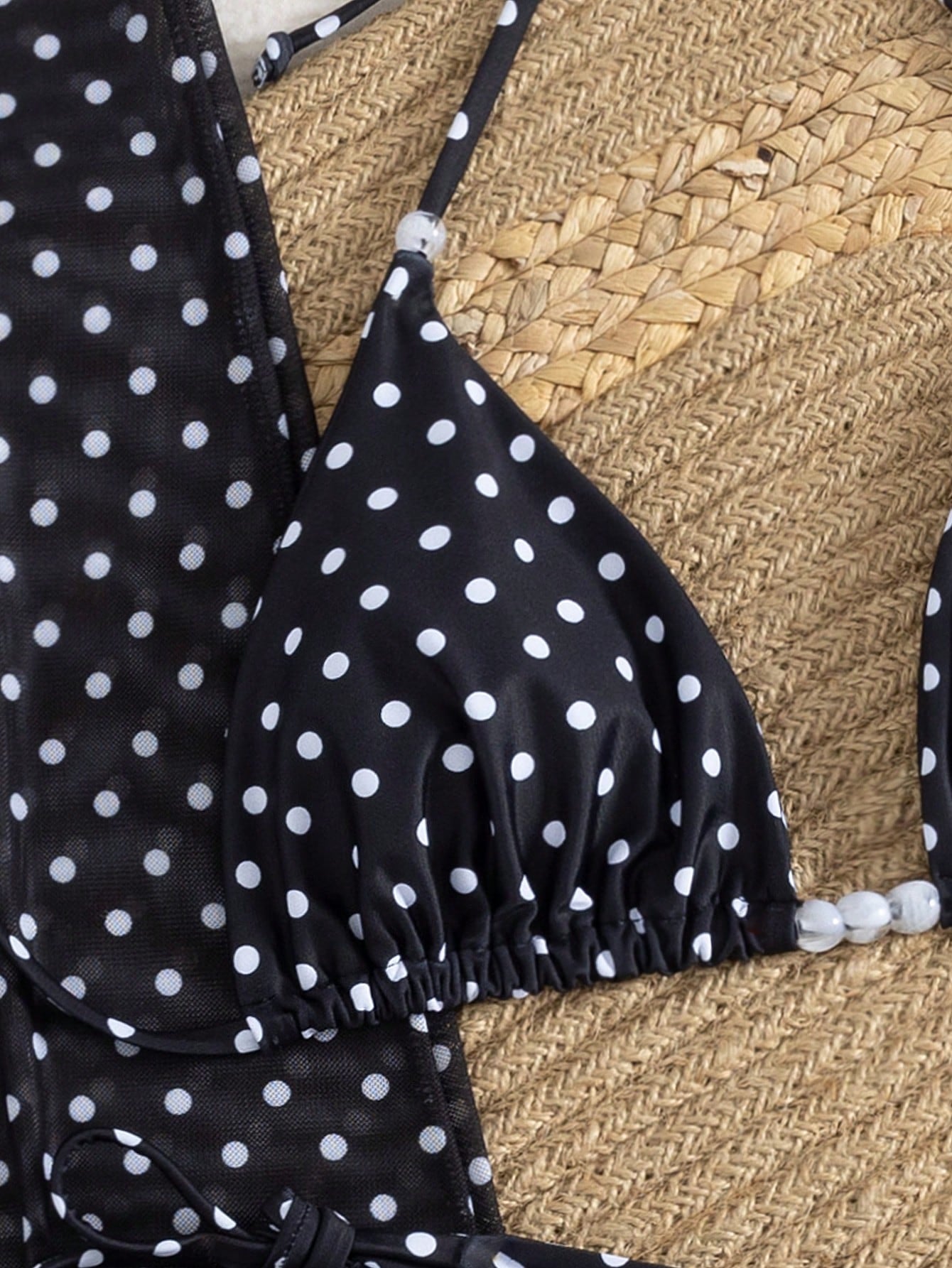 3pcs/Set Women's Summer Sexy Polka Dot Print Halter Bikini Set With