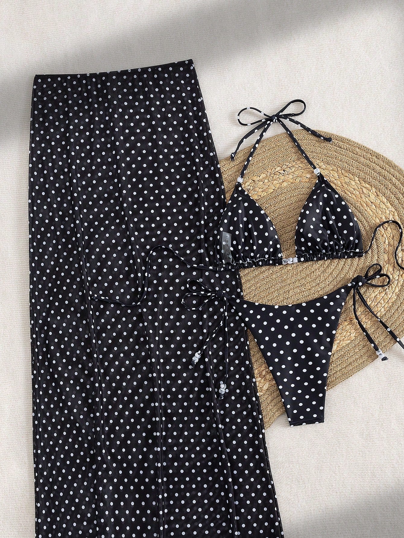 3pcs/Set Women's Summer Sexy Polka Dot Print Halter Bikini Set With