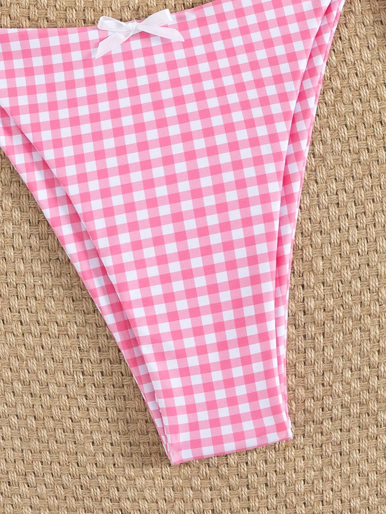 Women's Summer Plaid Print Bikini Set With Bow Back Tie, Two-Piece Swimsuit, Hal