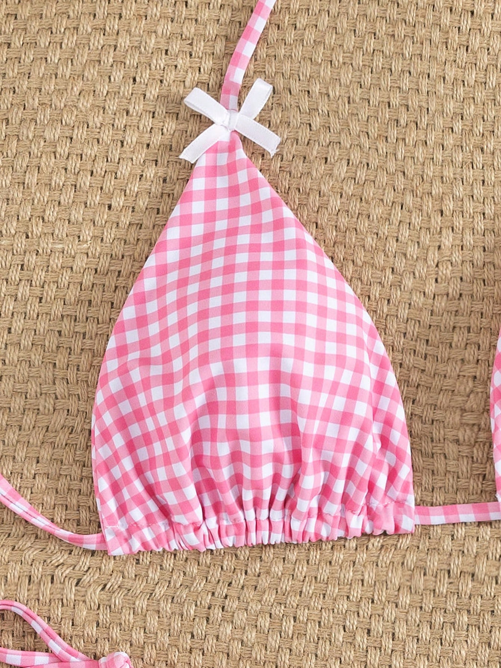 Women's Summer Plaid Print Bikini Set With Bow Back Tie, Two-Piece Swimsuit, Hal