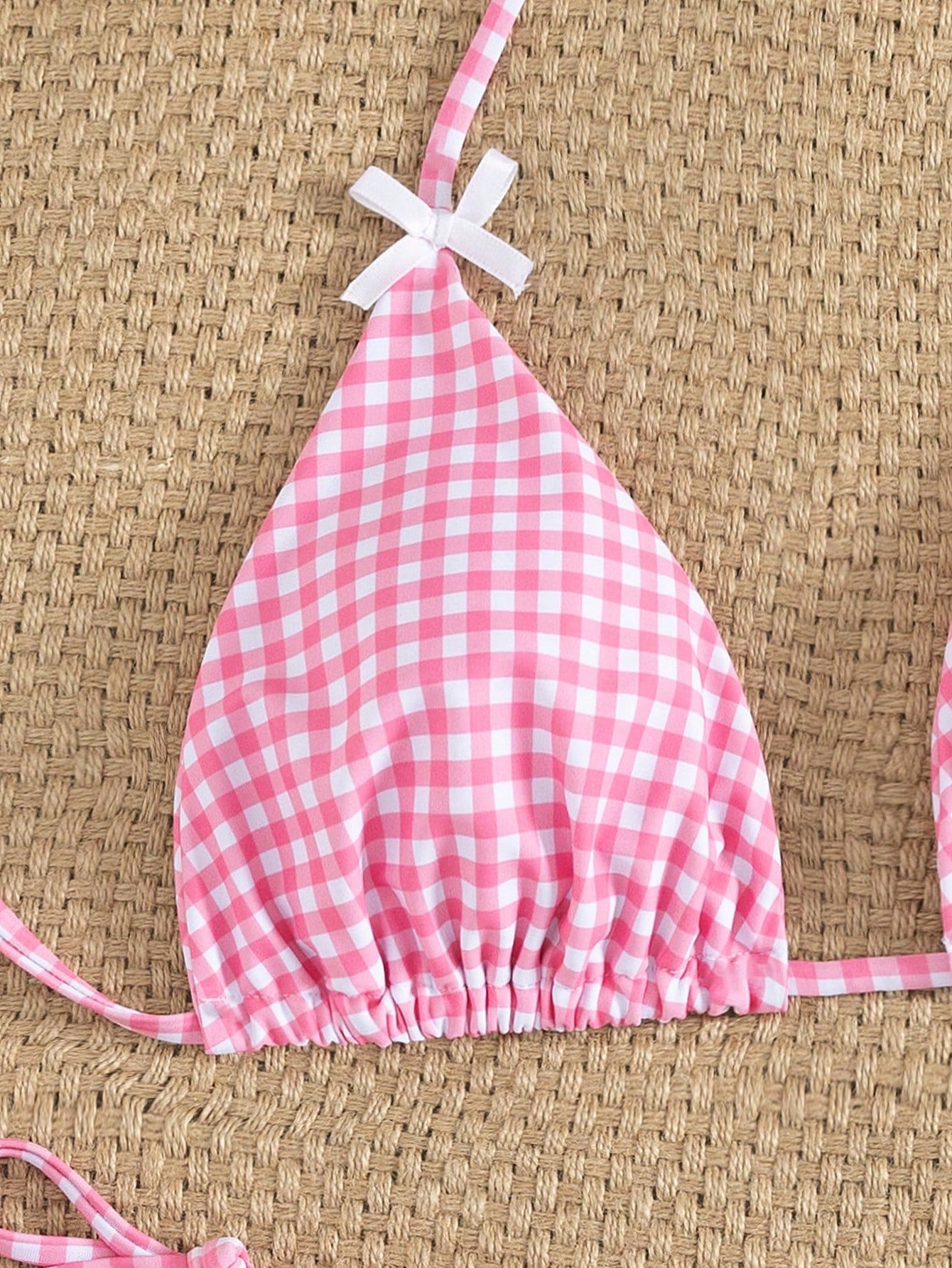Women's Summer Plaid Print Bikini Set With Bow Back Tie, Two-Piece Swimsuit, Hal
