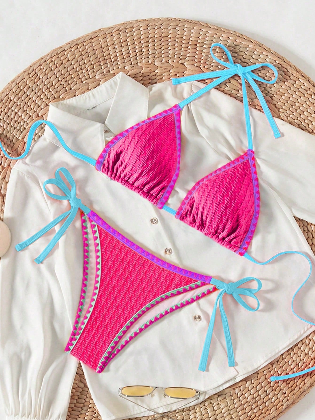 Swim SXY Springbreak Women Teal And Pink Summer Beach Vacation Holiday Casual Holiday Vacation Outfits Ruffle - image 3