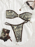 New Fashionable Sexy Striped Print Bandeau Women's Bikini Swimsuit Vacation Beach Summer