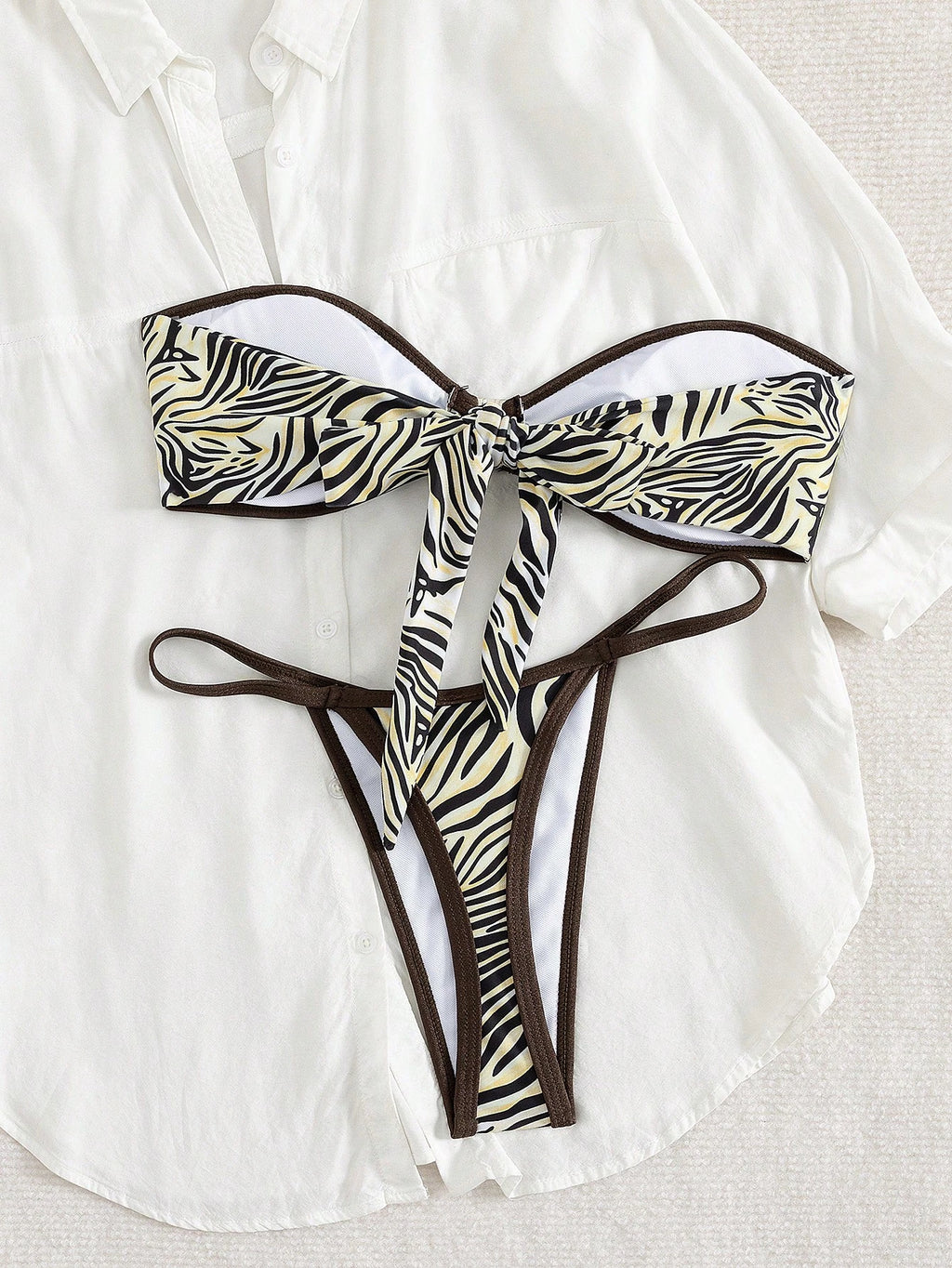 New Fashionable Sexy Striped Print Bandeau Women's Bikini Swimsuit