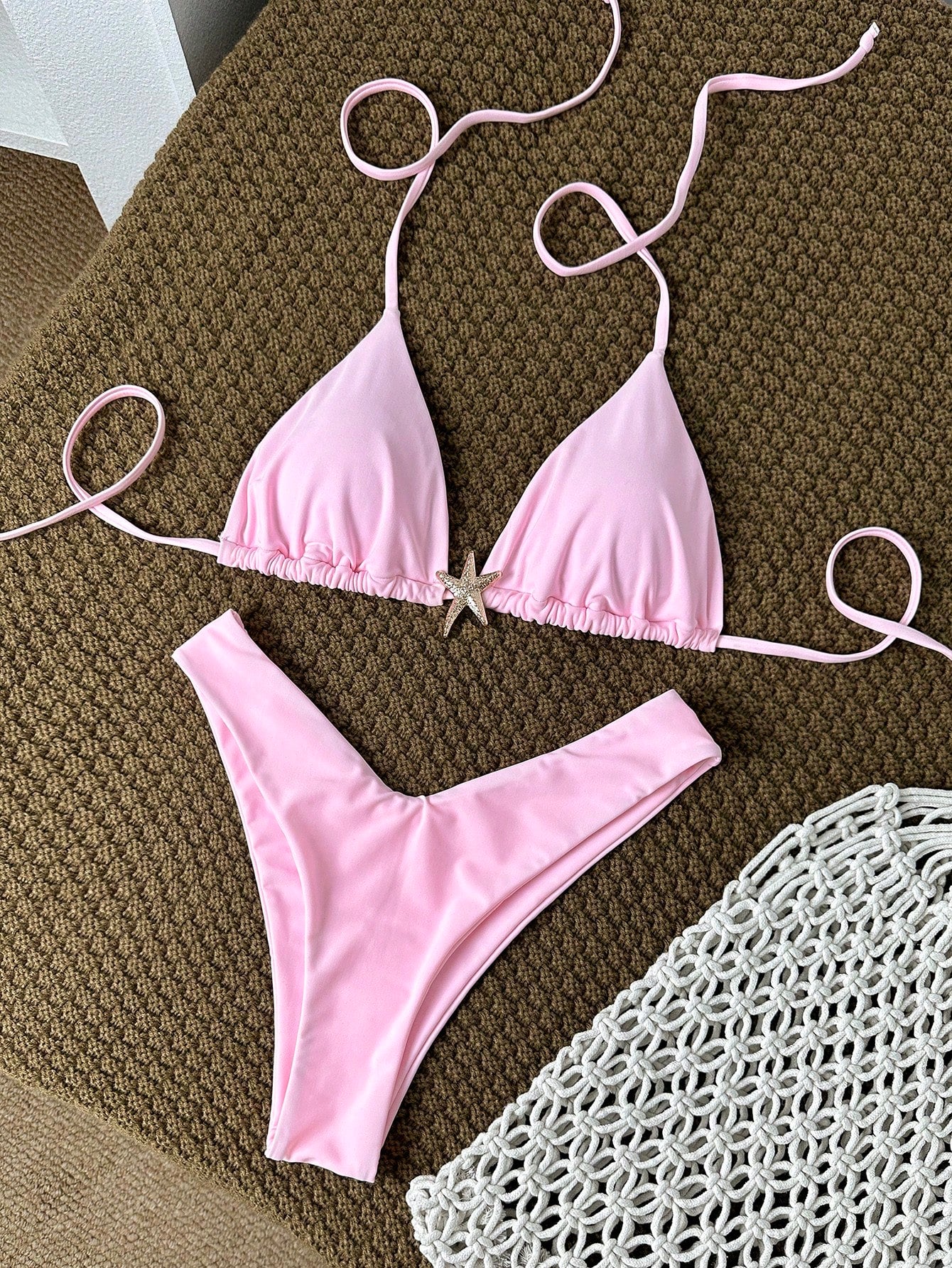 Swim Mod Multicolor Halter Tie Back Bikini Set For Women Tropical Print High Cut