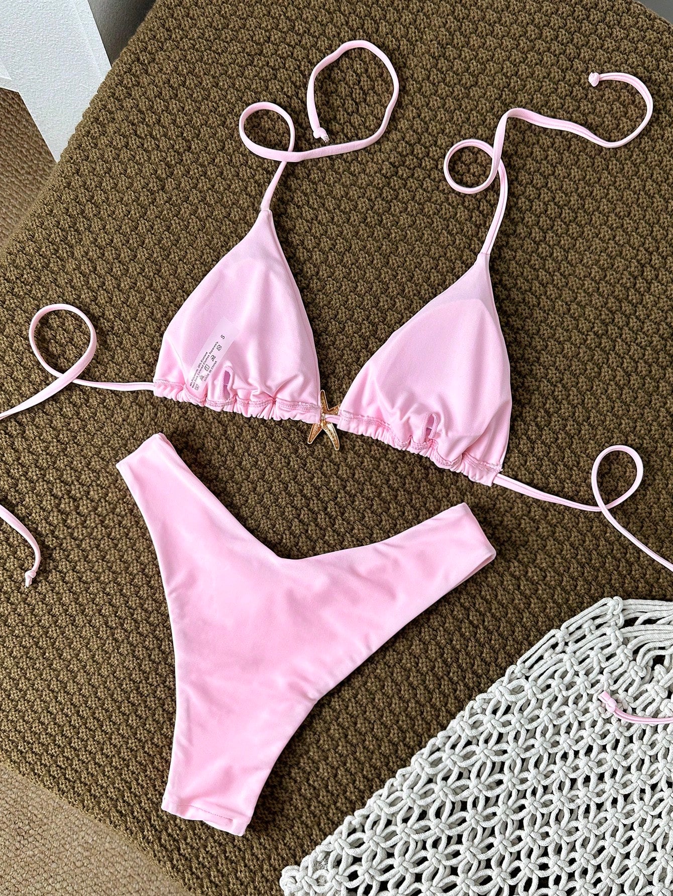Swim Mod Multicolor Halter Tie Back Bikini Set For Women Tropical Print High Cut