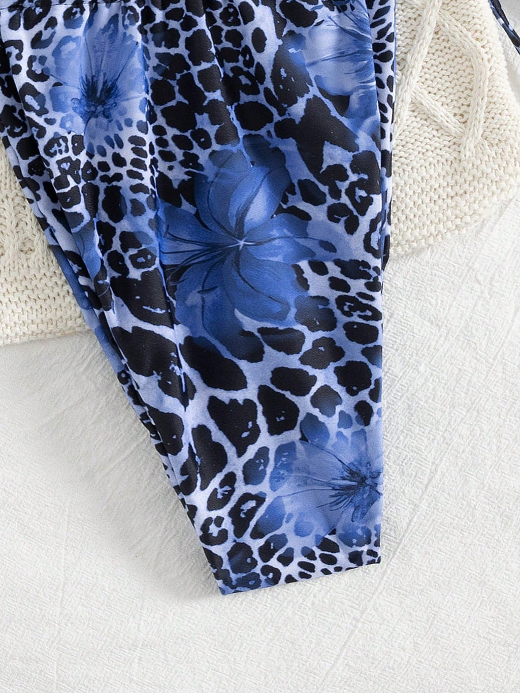2pcs Leopard Floral Print Sexy Open Back Tie Up Bikini Swimsuit,