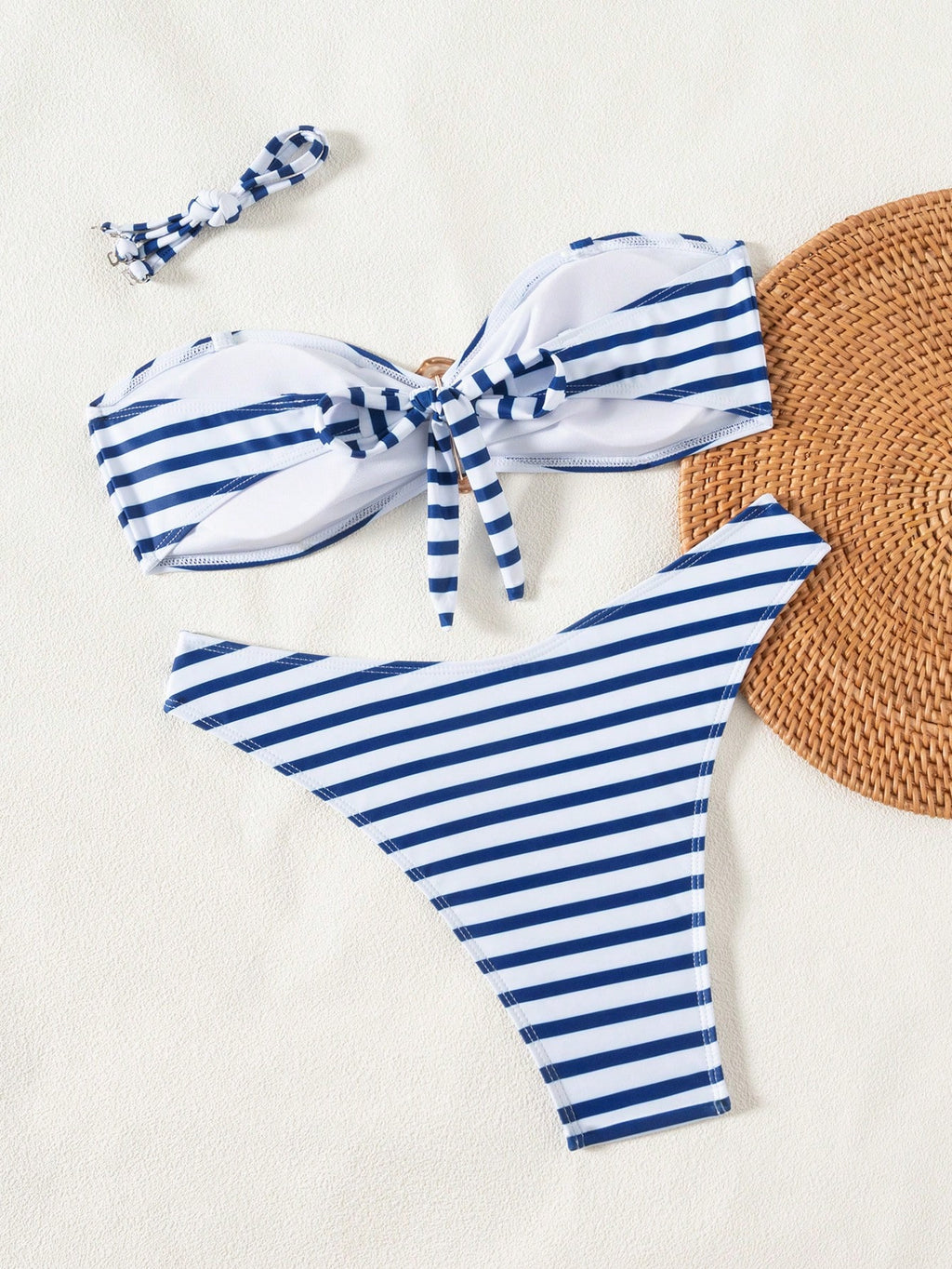 Swim Mod Women's 2-Piece Bikini Swimsuit,Blue And White Striped