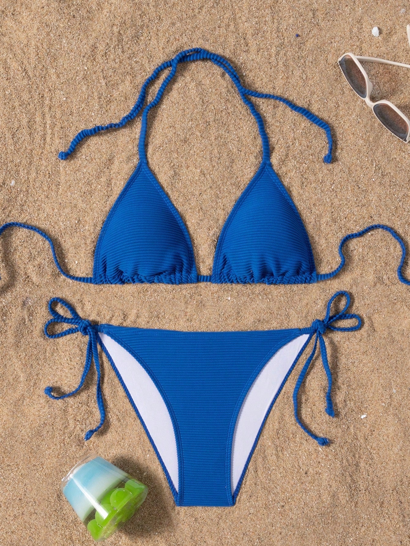 Swim Basics Summer Beach Women's Solid Color Halter Neck Tie Sexy