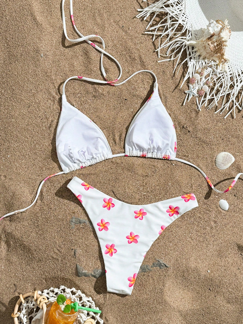 Bonvoyette 2pcs/Set Ocean Fish Print Triangle Halter Sexy Bikini Swimwear For Wo