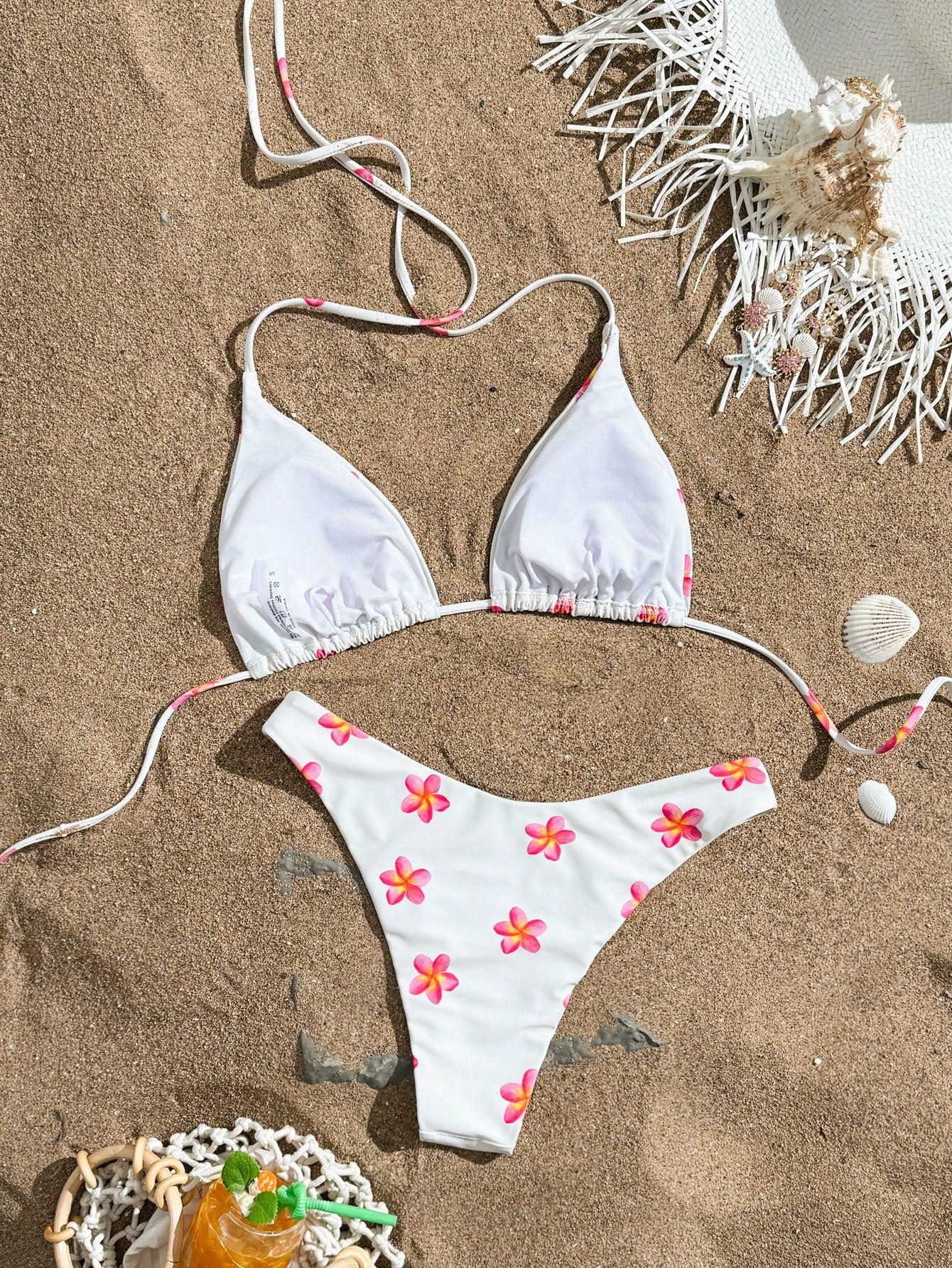 Bonvoyette 2pcs/Set Ocean Fish Print Triangle Halter Sexy Bikini Swimwear For Wo