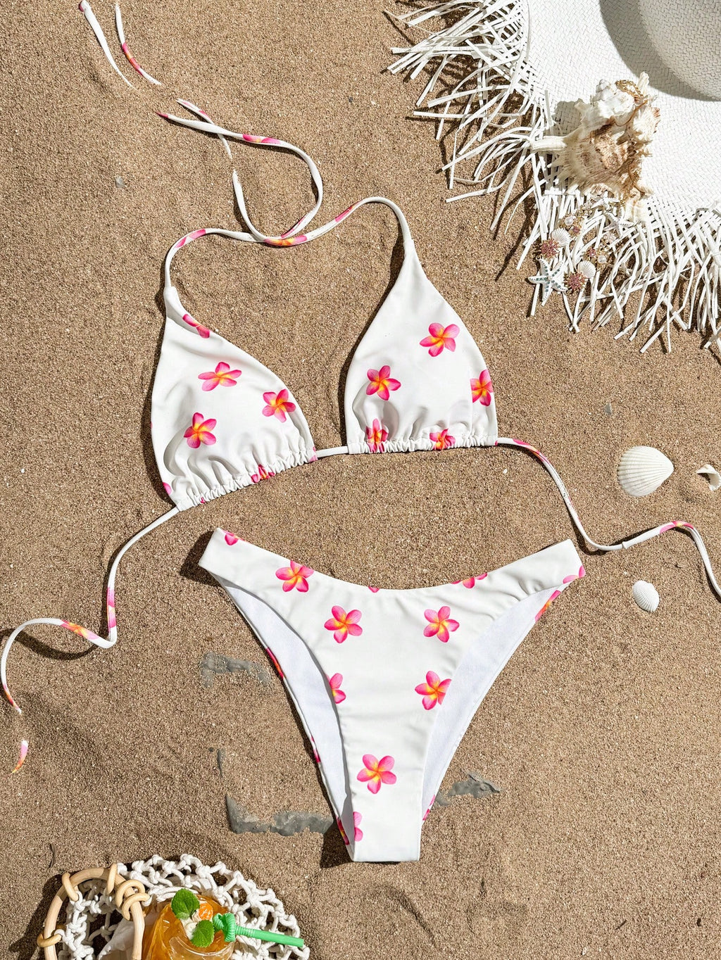 Bonvoyette 2pcs/Set Ocean Fish Print Triangle Halter Sexy Bikini Swimwear For Wo