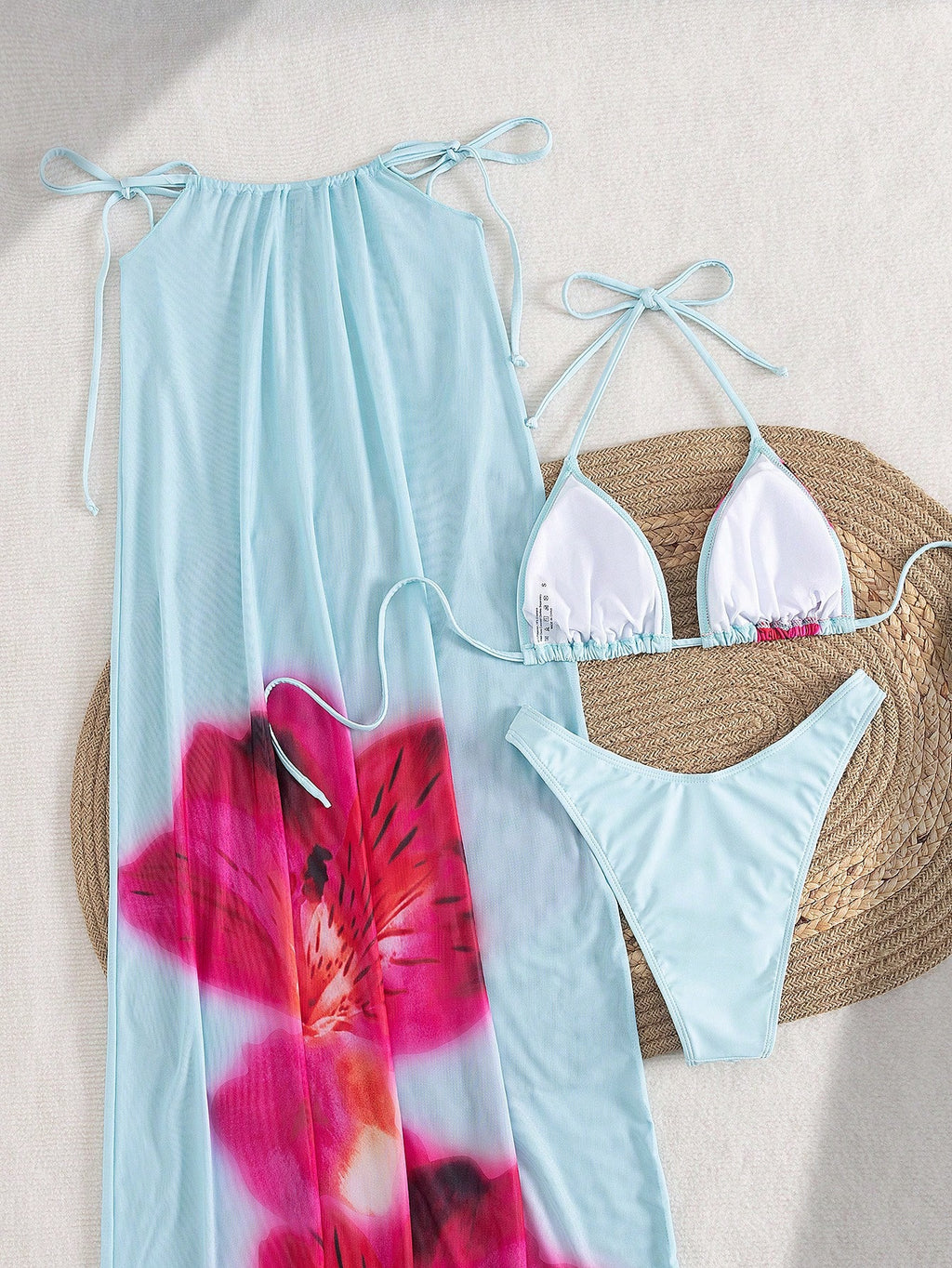 3pcs/Set Women Summer Floral Print Halter Bohemian Beach Holiday