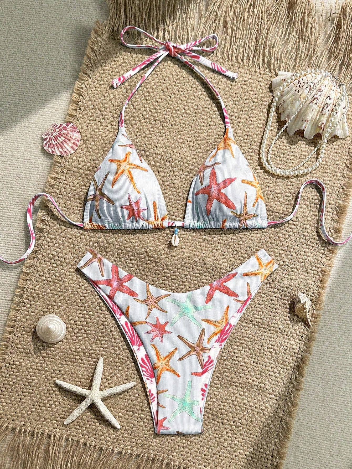Swim Mod 2pcs/Set Summer Holiday Random Print Textured Shell