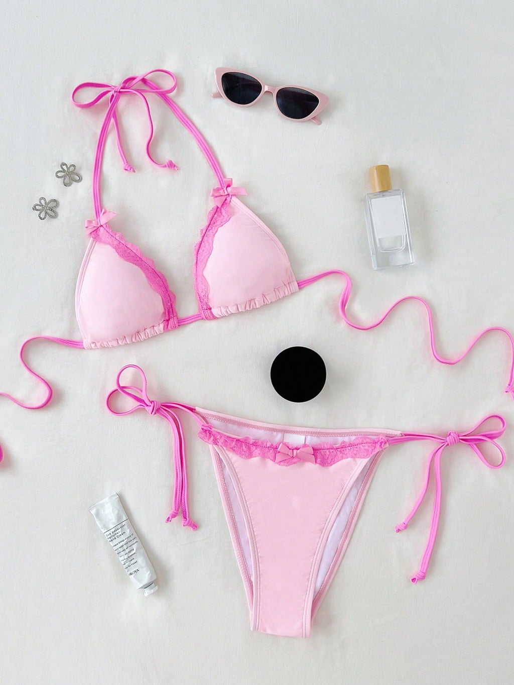 Swim Mod Sexy & Cute Lace Bow Accent Triangle Bikini For Bikini Party
