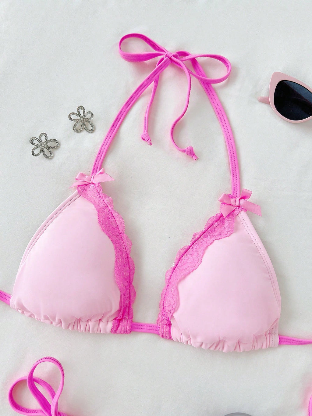 Swim Mod Sexy & Cute Lace Bow Accent Triangle Bikini For Bikini Party