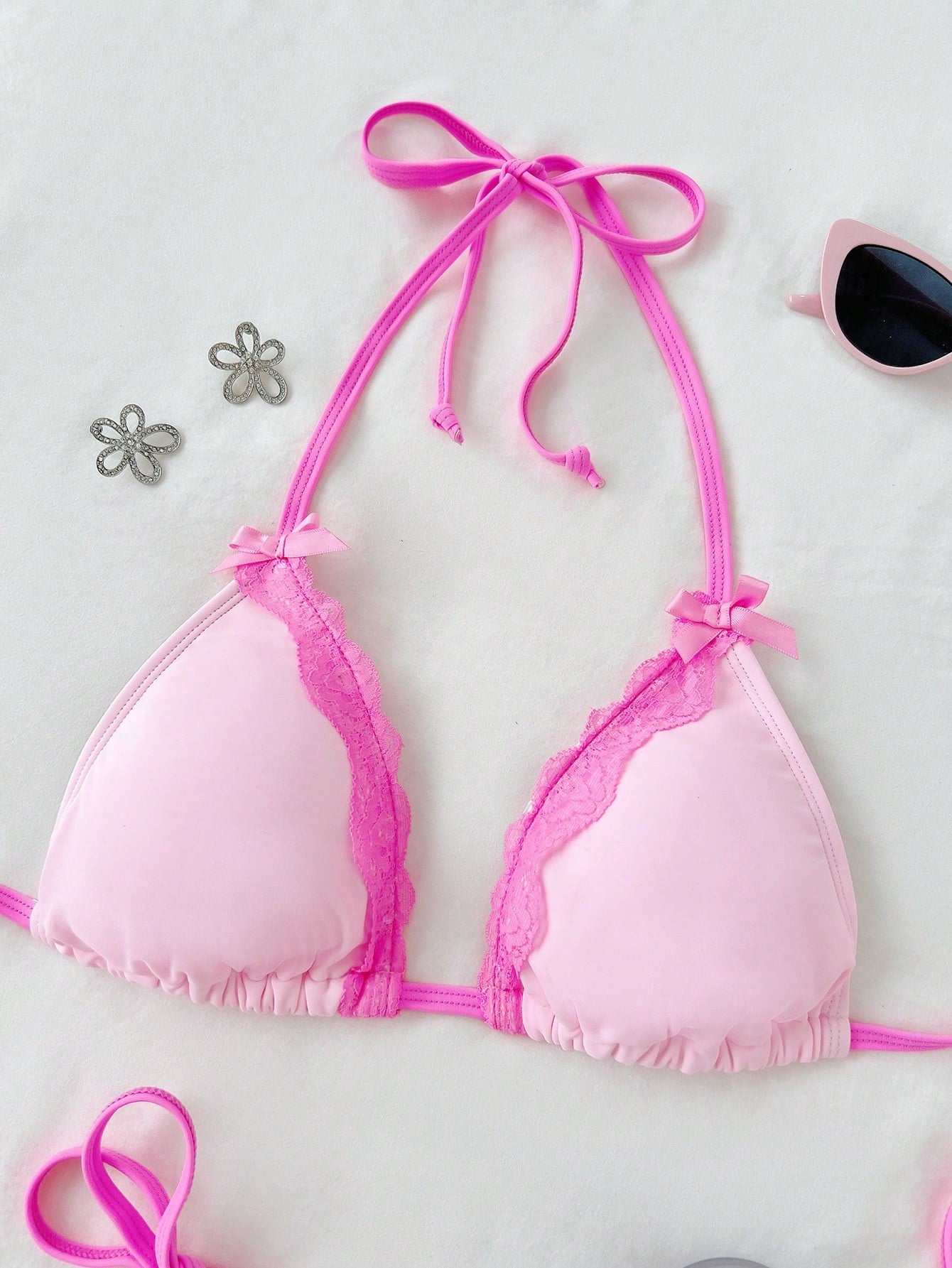 Swim Mod Sexy & Cute Lace Bow Accent Triangle Bikini For Bikini Party