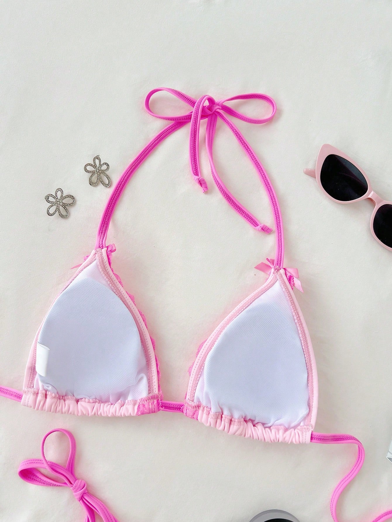 Swim Mod Sexy & Cute Lace Bow Accent Triangle Bikini For Bikini Party