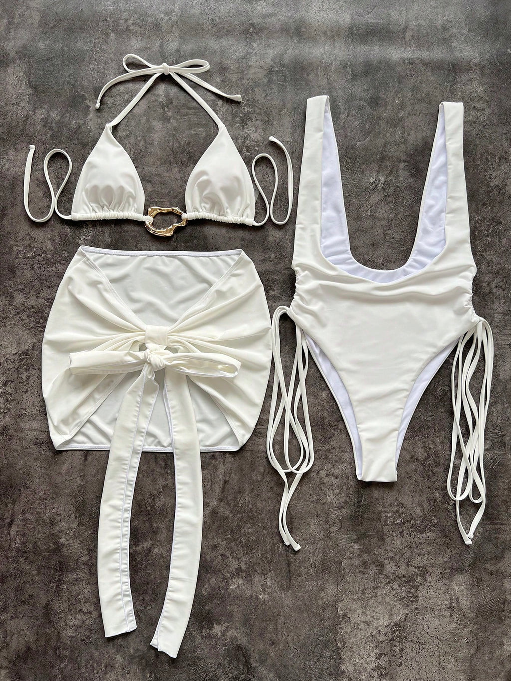 Women's Two Pieces Set With Solid Cut-Out One-Piece Swimwear With