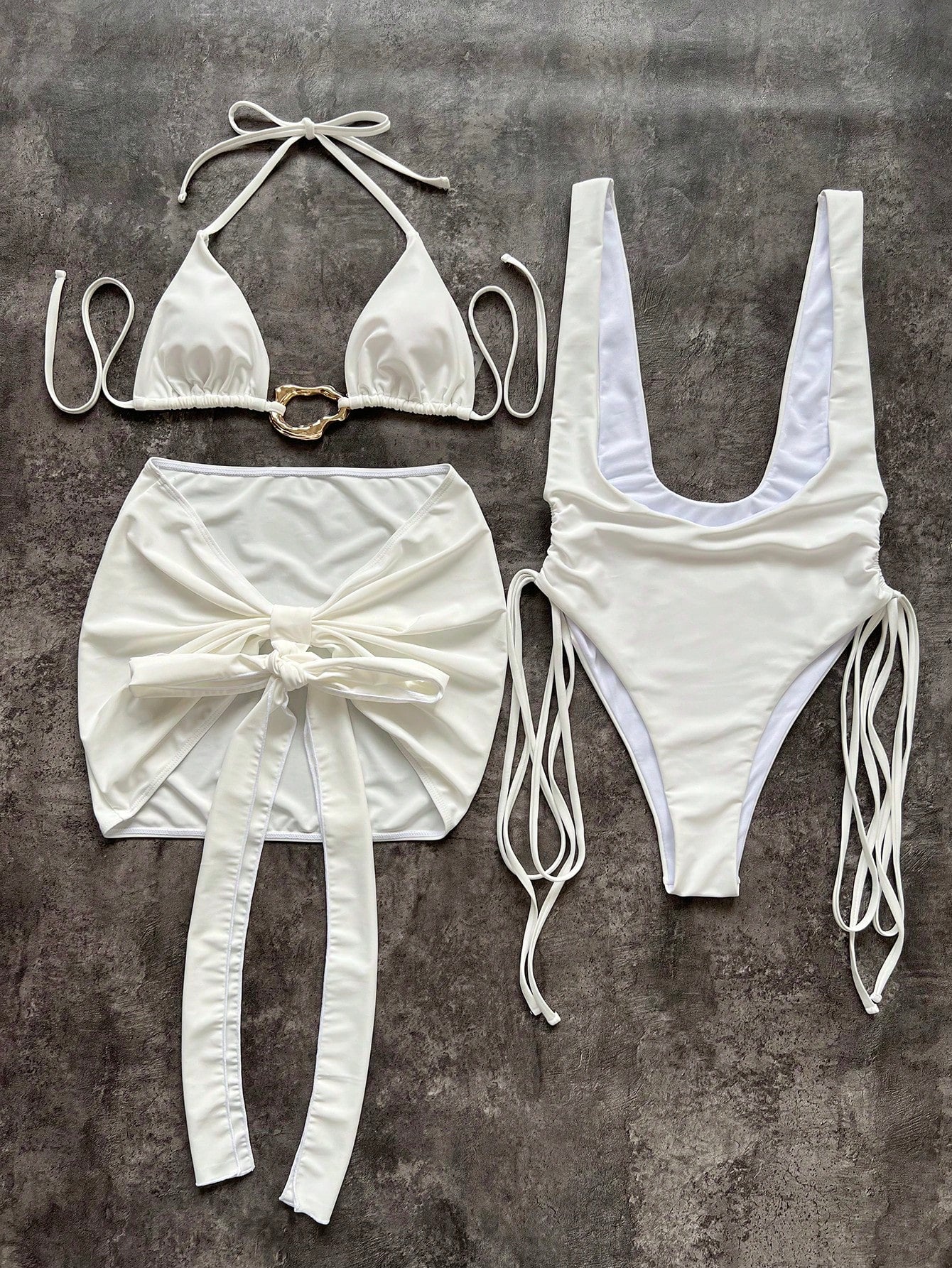 Women's Two Pieces Set With Solid Cut-Out One-Piece Swimwear With