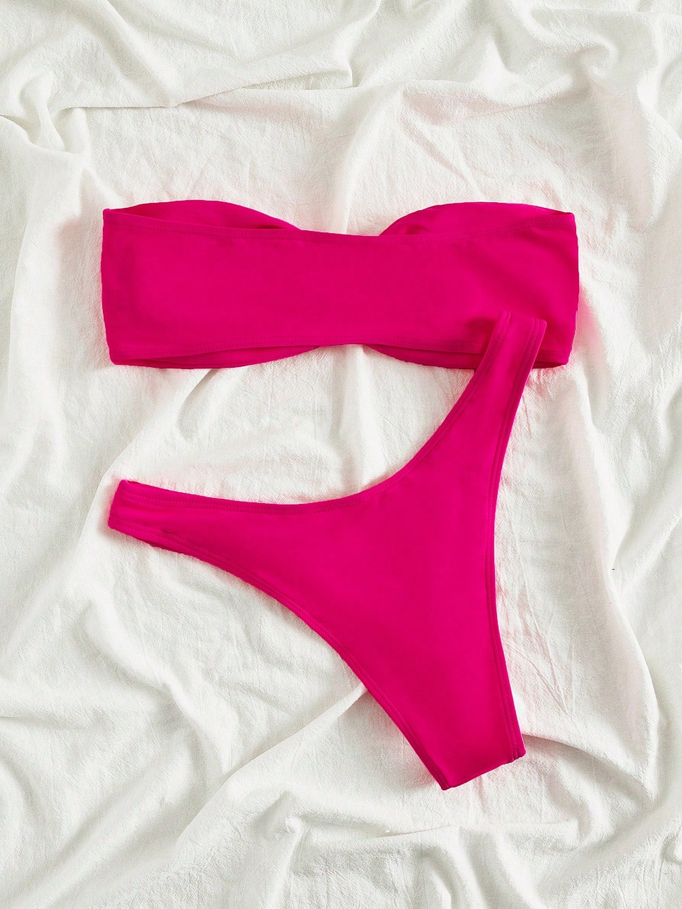 Swim Mod Women's Summer Beach Solid Color Wireless Ruched Bikini Top