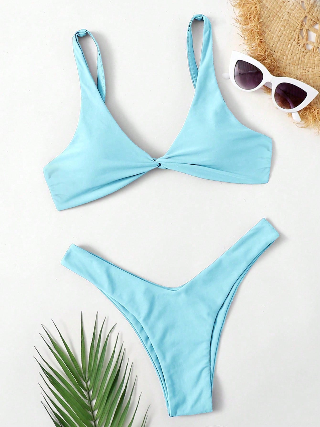 Swim Mod Fish Scales Print Knot Front Swim Top & Swim Bottom Bikini