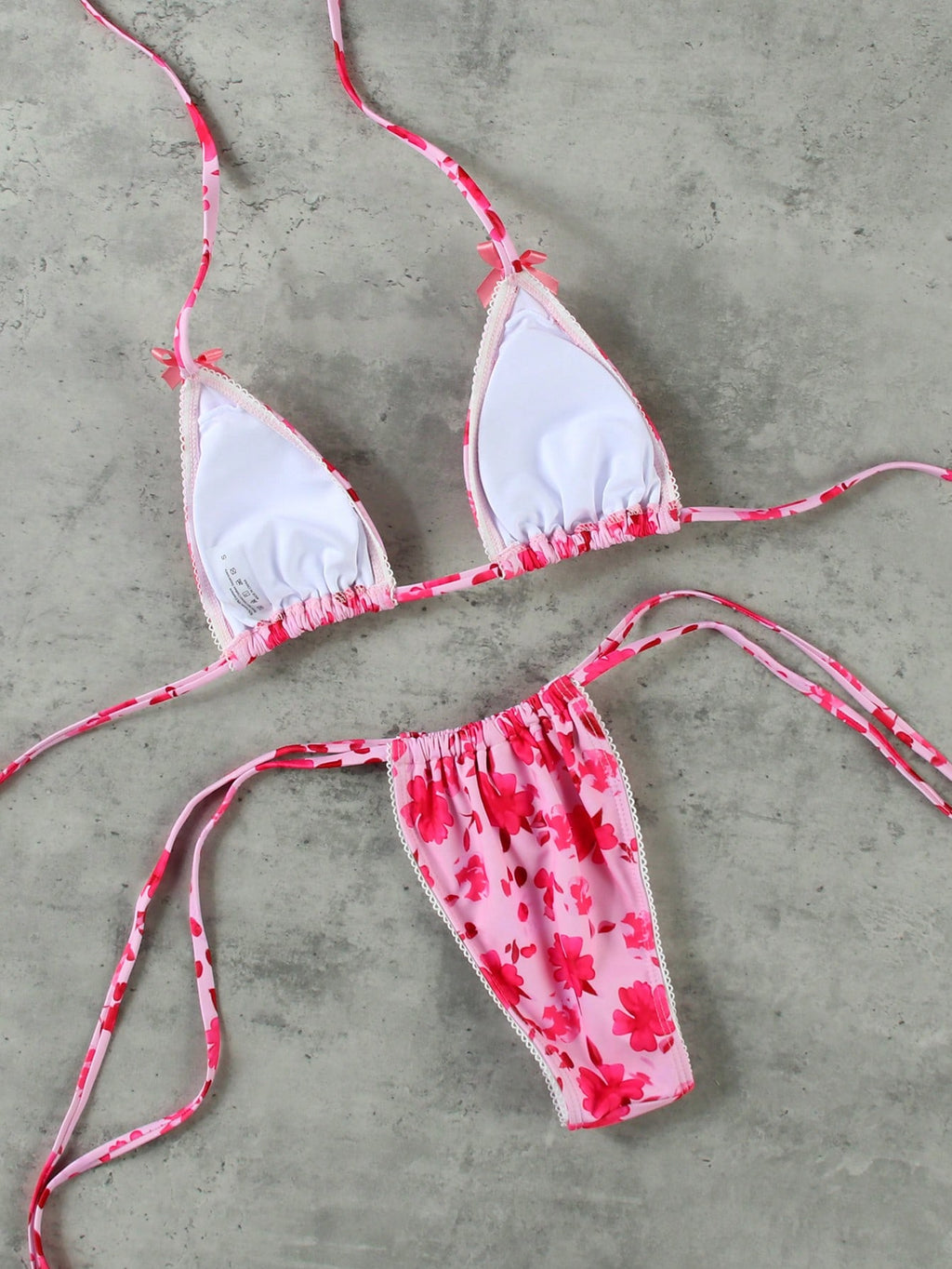 New Arrival Blue Floral Print Bikini Set With Bow Decor, Elegant Sexy Swimwear F