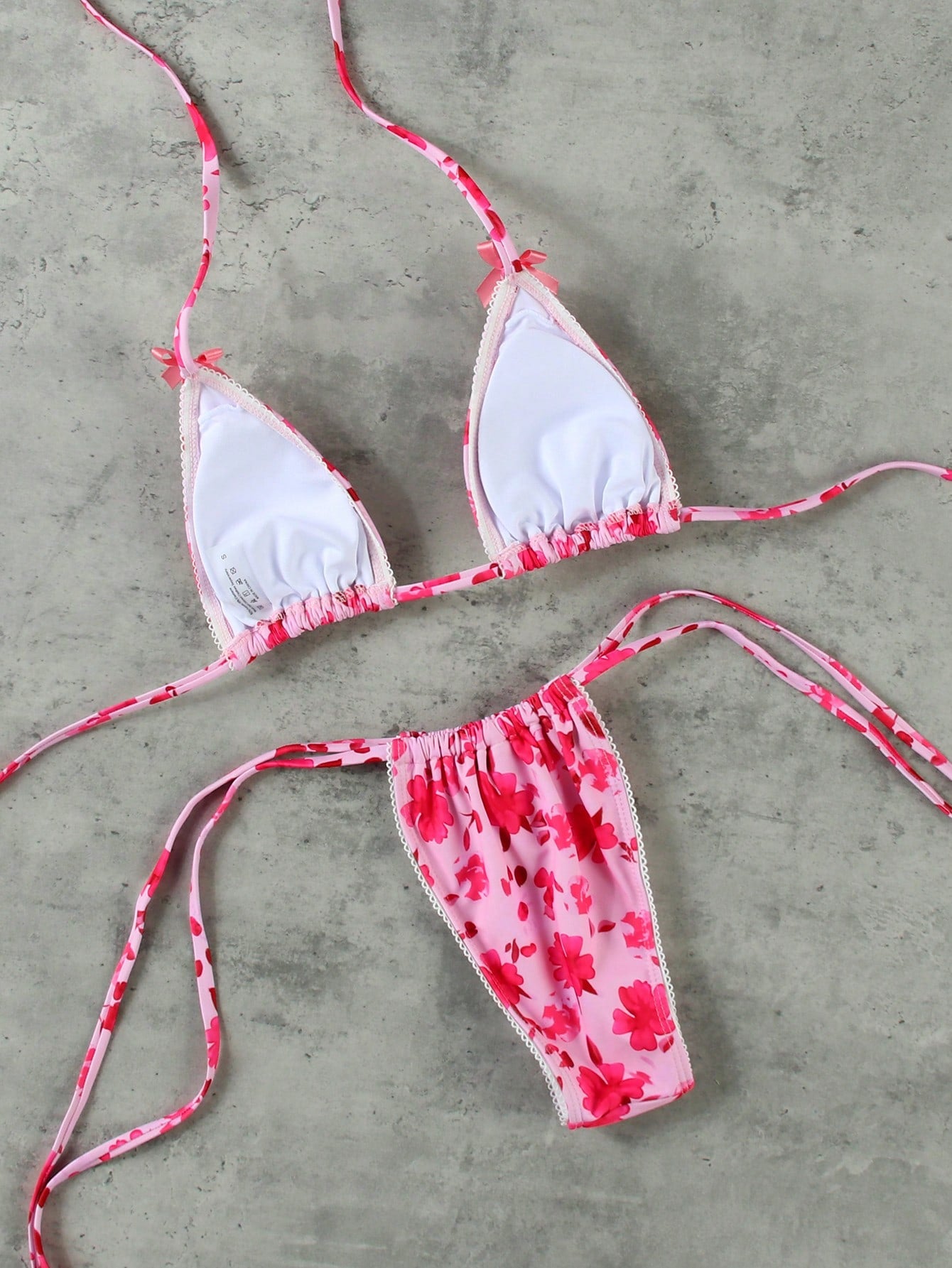 New Arrival Blue Floral Print Bikini Set With Bow Decor, Elegant Sexy Swimwear F