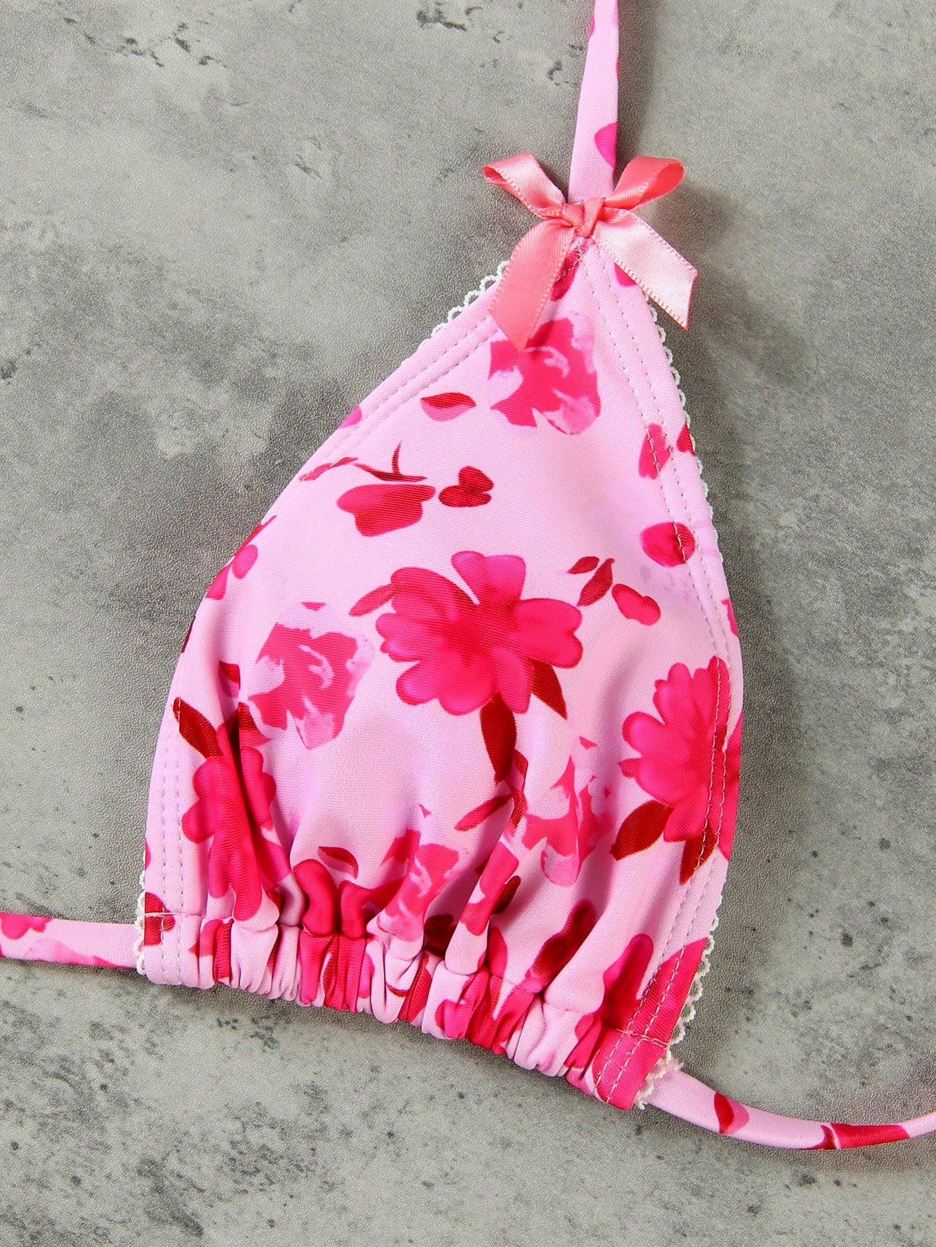 New Arrival Blue Floral Print Bikini Set With Bow Decor, Elegant Sexy Swimwear F