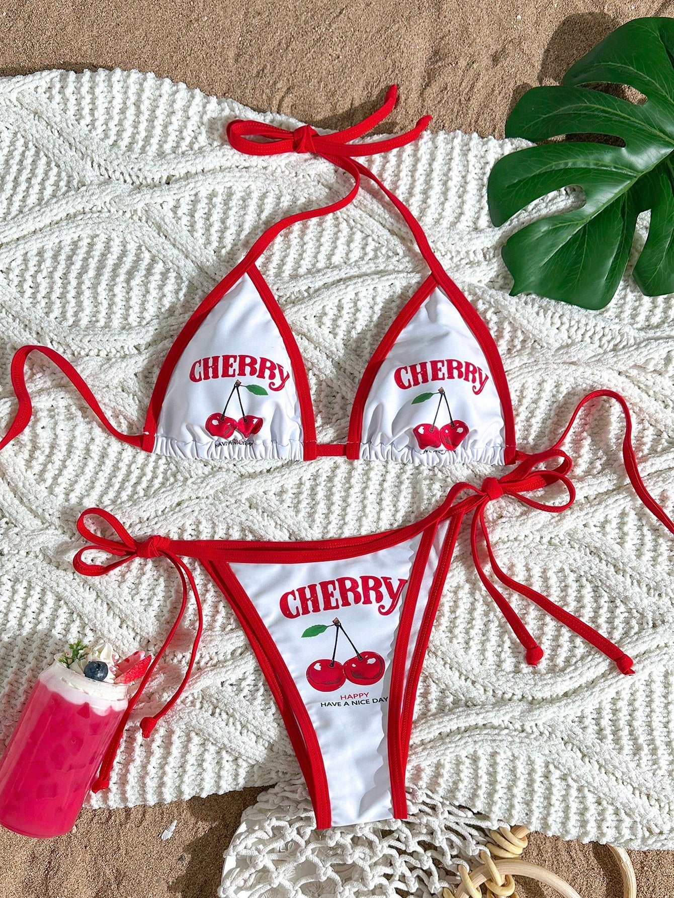 Swim Mod Women's Localized Print Halter Sexy Bikini Set, Summer
