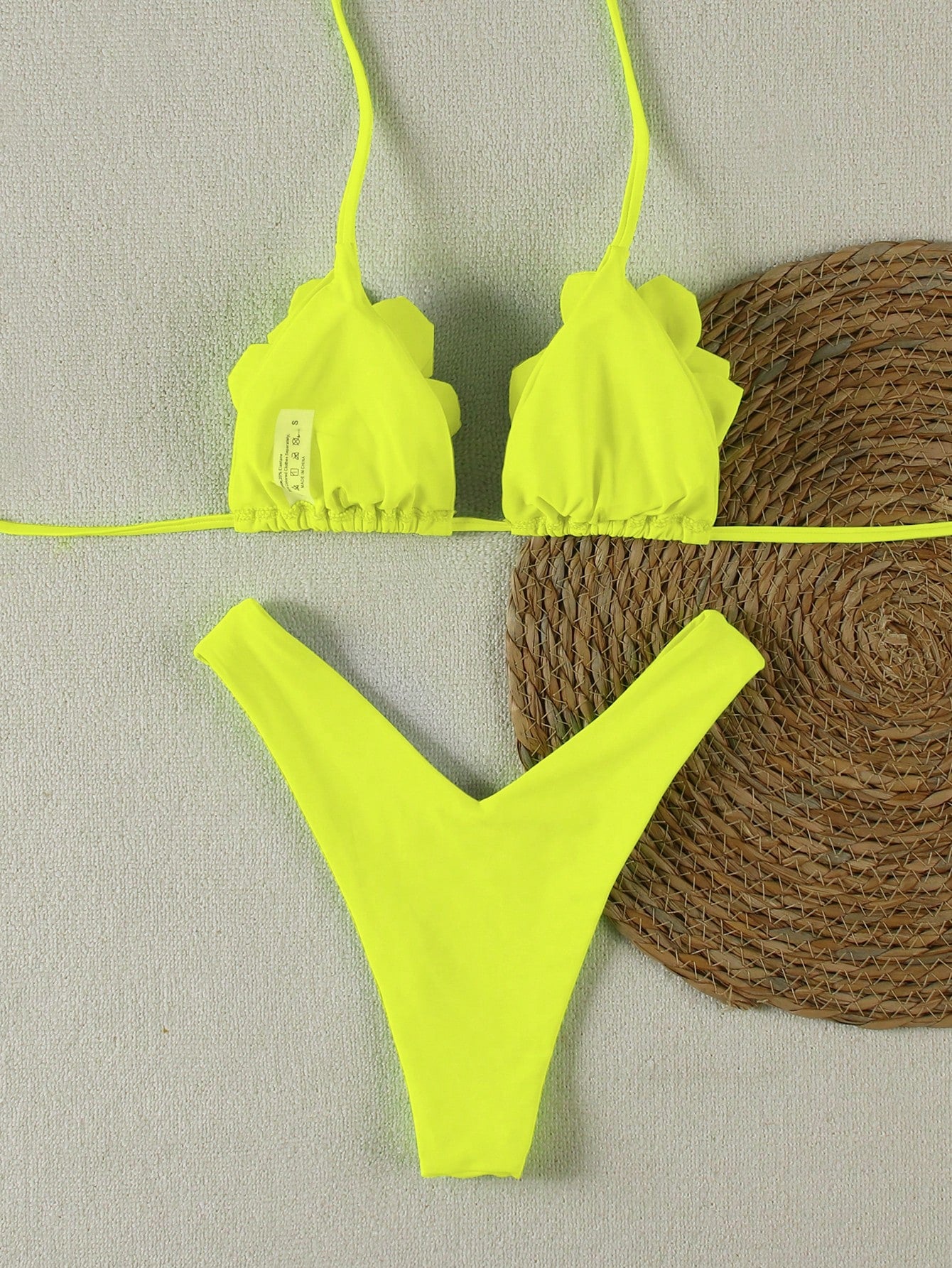 Women's Fashionable Elegant Bright Yellow Floral Decor Sexy Halter Casual Bikini Set Set, Suitable For Beach, - image 9