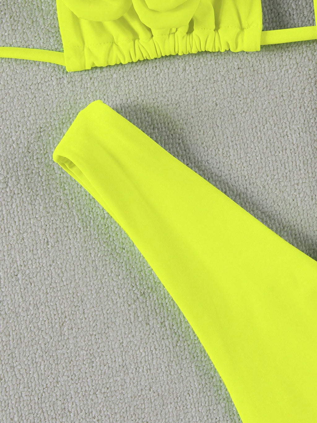 Women's Fashionable Elegant Bright Yellow Floral Decor Sexy Halter Casual Bikini Set Set, Suitable For Beach, - image 10