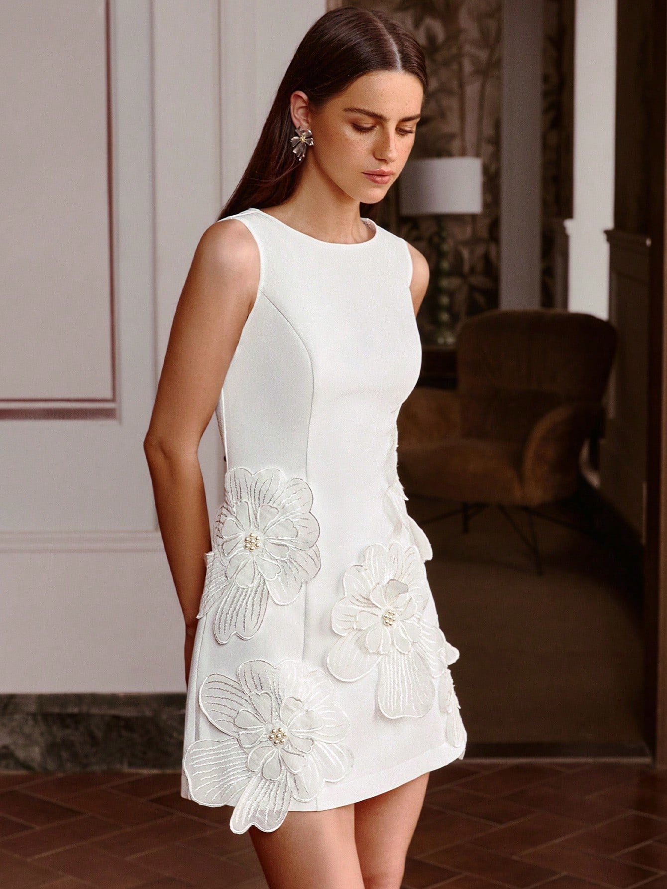 Sollinarry Women's Spring/Summer New Sleeveless 3D Floral Decor Mini Dress, Elegant Formal Dress, Graduation - image 8
