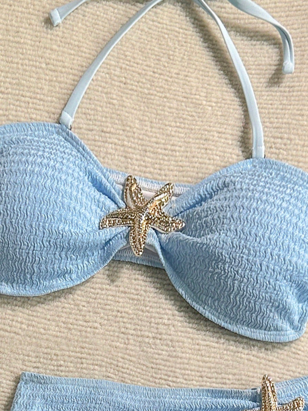 Soleia Women's Cute Dusky Blue Summer Beach Vacation Holiday 3-Piece Bikini Set