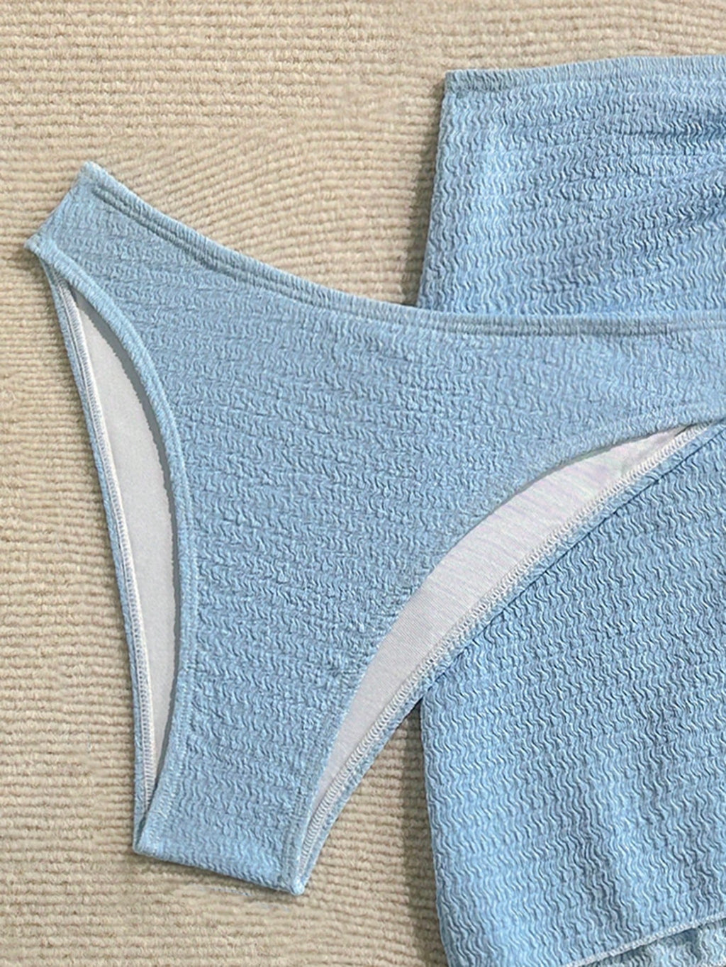 Soleia Women's Cute Dusky Blue Summer Beach Vacation Holiday 3-Piece Bikini Set