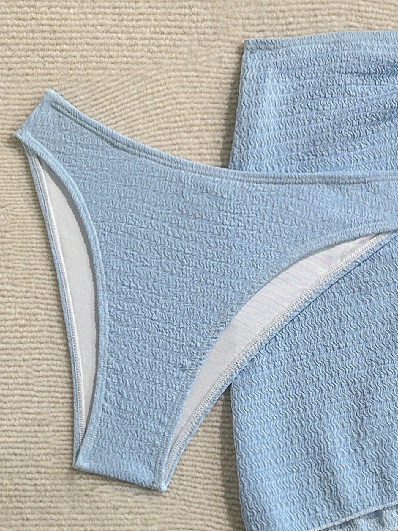 Soleia Women's Cute Dusky Blue Summer Beach Vacation Holiday 3-Piece Bikini Set