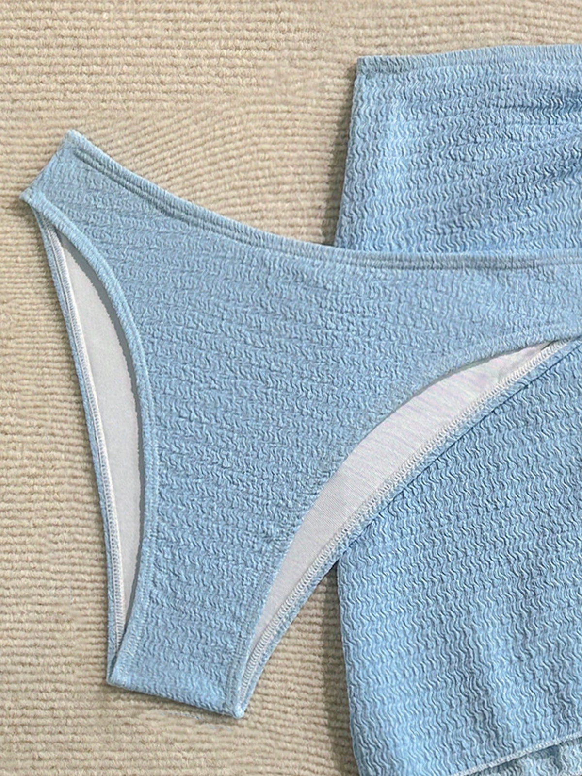 Soleia Women's Cute Dusky Blue Summer Beach Vacation Holiday 3-Piece Bikini Set With Skirt,Solid Textured - image 10