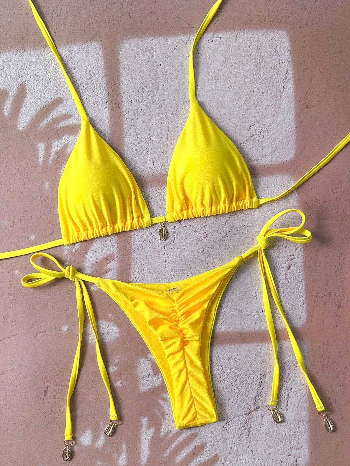 Swim Vcay Solid Triangle Tie Side Bikini Set For Summer Beach Vacation