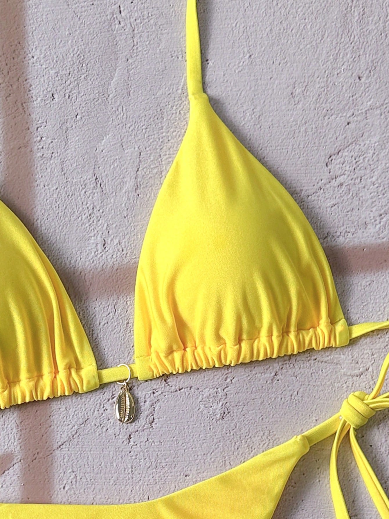 Swim Vcay Solid Triangle Tie Side Bikini Set For Summer Beach Vacation